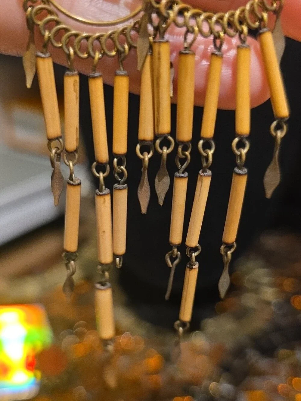 HOBO Gold-Tone and Beige Dangling Bead Fringe Earrings